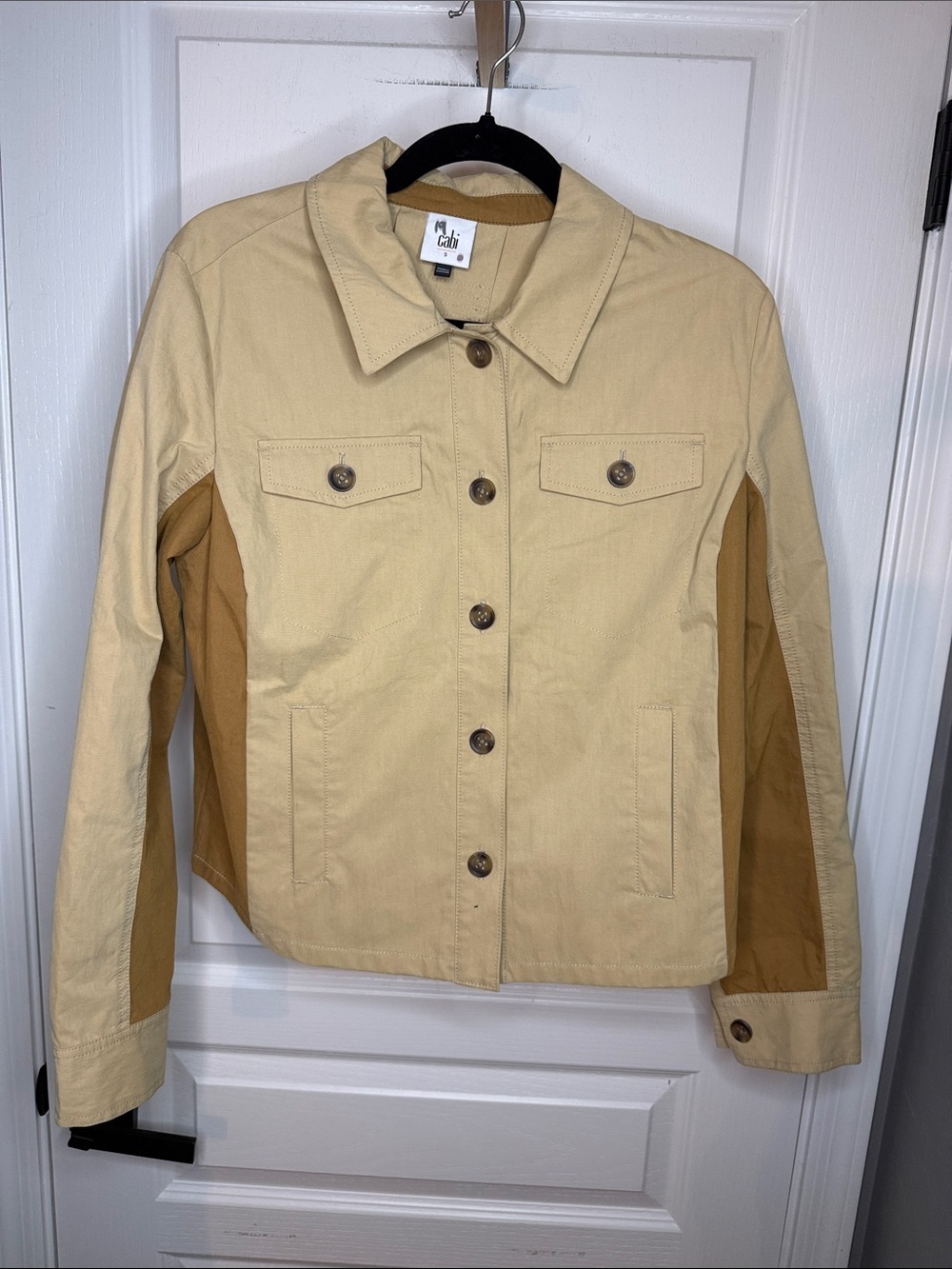 CAbi Two-Tone Tan and Camel Jean Jacket NWOT